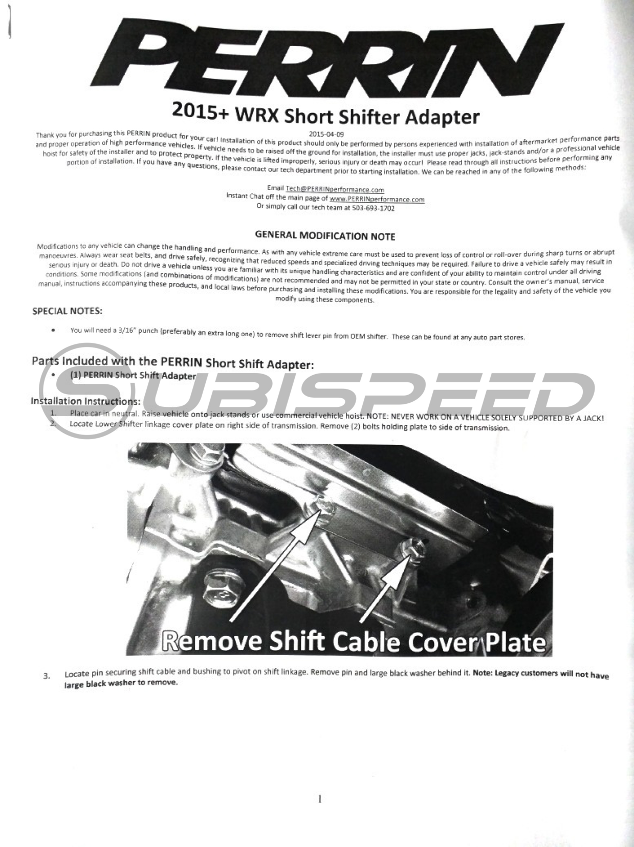 Perrin Performance PSP-INR-201 Adapter 2015 Subaru WRX Short Shift 1 Pack
