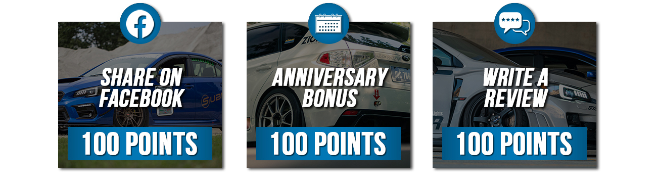Earn points for sharing on facebook, anniversary bonus, and writing a review