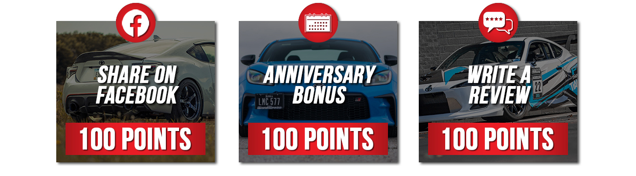 Earn points for sharing on facebook, anniversary bonus, and writing a review
