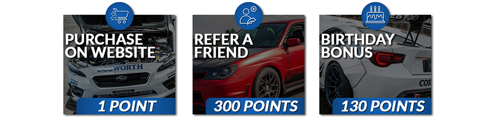 Earn points for purchase on website, refering a friend, and birthday bonus