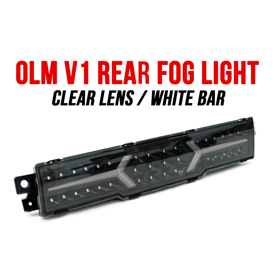 OLM V1 REAR FOG LIGHT (CLEAR LENS / BLACK BASE / WHITE BAR) WITH OLM PLUG-AND-PLAY HARNESS
2022+ Subaru BRZ / 2022+ Toyota GR86