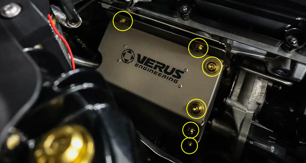 Dress Up Bolts Titanium Hardware Kit - Verus Engineering Turbo Heat Shield Installed On a 2020 Toyota Supra