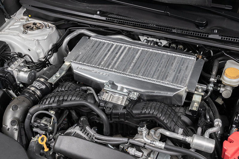 photo of grimmspeed top mount intercooler installed on 2022 Subaru WRX